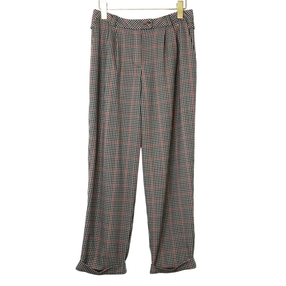 Topshop Plaid Straight Leg Cuffed Trousers Pants Size 4 Small